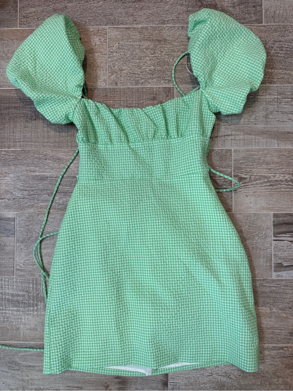 Zara Light Green Gingham-Trim Linen Top